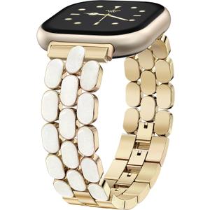Wearlizer Resin Metal Band Compatible with Fitbit Versa 4 Bands for Women/Sense 2/Sense/Versa 3, Jewelry-Style Dressy Bracelet with No-Tool Adjustment, Elegant Lightweight Strap for Work & Daily