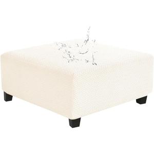 Levoberg Waterproof Square Ottoman Cover Large Square Folding Storage Ottoman Bench Slipcovers Footrest Stool Covers Oversized Ottoman Coffee Table Covers Cube with Elastic Bottom L Beige