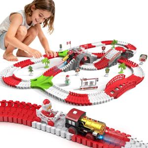 Christmas Track Toy Set - 262 PCS Christmas Race Track Playset - Christmas Theme Race Track Toy Set - Flexible DIY Christmas Train Track Set for Boys Girls, Great Toys for Kids Age 3+