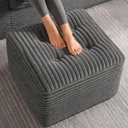 23.6in Pouf Ottoman, Corduroy Ottoman Foot Rest with DualLayer Support, Large Poofy Pouf with Soft ChunkFoam Top & Firm Foam Base, Floor Foot Stool for Living Room, Dark Grey, 23.6"D x 23.6"W x 16.5"H