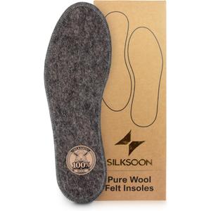 Wool Felt Warm Insoles 100% Natural Handmade Wool Felt Insoles for Boots & Shoes, Moisture-Wicking, Breathable All-Season Comfort for Men & Women (Gray, 37-38 | 5-6)