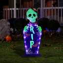 Joliyoou Halloween Yard Stake, 26.4" Solar Lighted Metal Tombstone with Glow in The Dark Ghosts, 18 LED Purple Lights Spooky Yard Sign for Outdoor Front Door Yard Lawn Garden Decorations