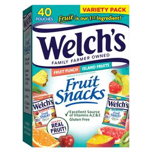 Welch's Fruit Snacks, Fruit Punch & Island Fruits, Individual Single Serve Bags, 0.8 oz (Pack of 40), BB 09/14/25