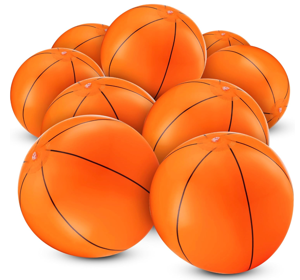 Inflatable Basketballs (Pack of 12) 16inch Beach Balls for Pool Beach Toys & Basketball Party Favors for Kids Sports Themed Birthday Party Decorations, Outdoor Backyard Summer Pool Games Supplies