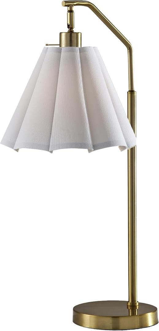 Adesso Table Lamp, Antique Brass & White, Adjustable Arm, 26”