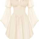 Scarlet Darkness Women's Renaissance Fairy Dress 2026 Summer Boho Off The Shoulder Flowy Corset Mini Dresses Beige XL