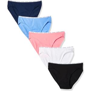 Calvin Klein Womens Cotton Stretch Logo Bikini Panties, Multipack (Large, Black/White/Genie/Tender/Coastal)