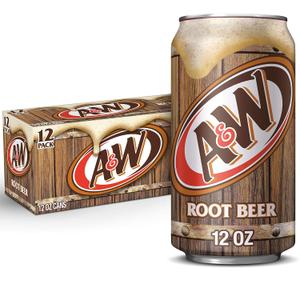 A&W Root Beer Soda, 12 fl oz cans, 12 pack (EXP 12/06/26)