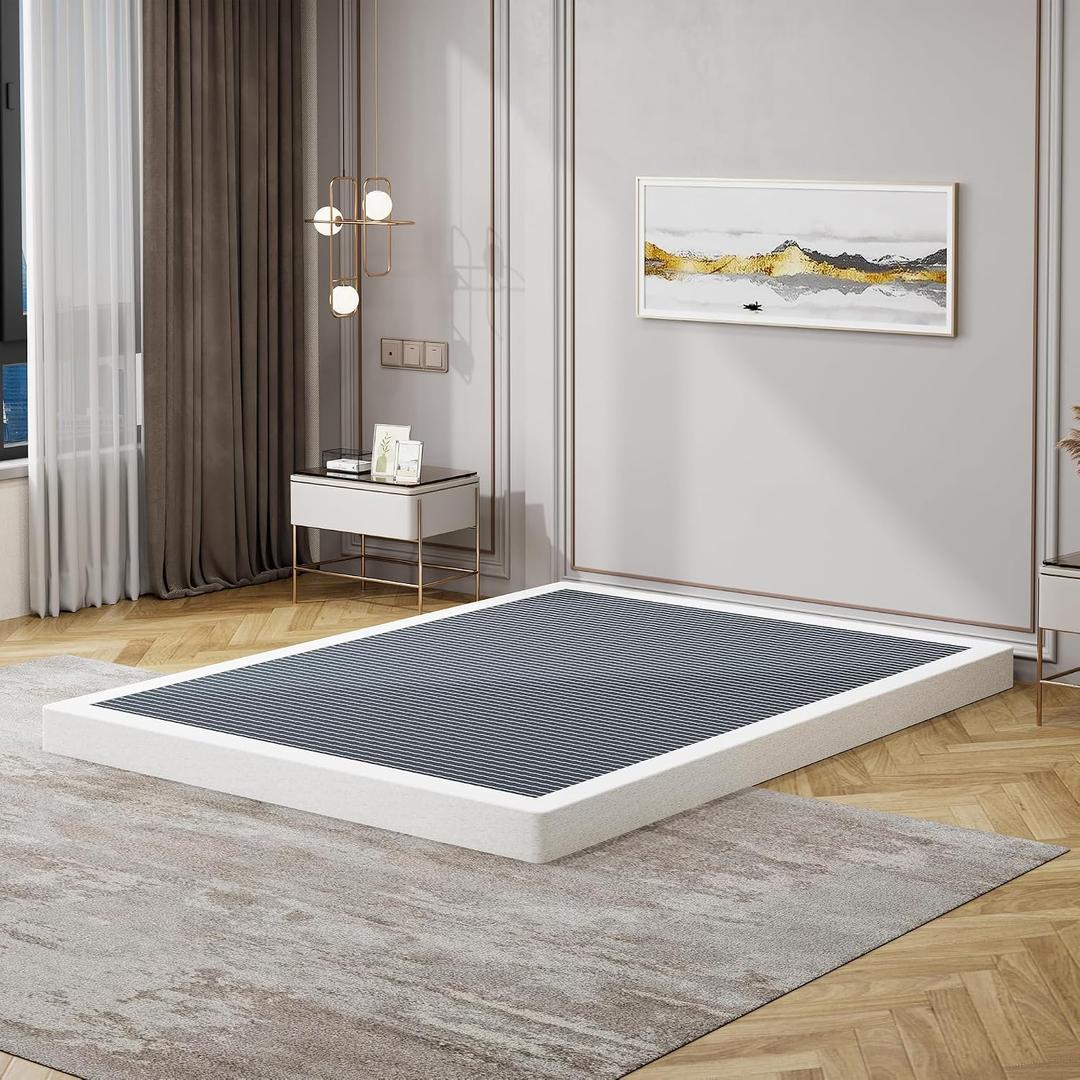 Low Profile Queen Box Spring 3 Inch, 3000lbs Heavy Duty Box Spring Queen Size Bed Base Metal Mattress Foundation, Easy Assembly, Noise Free