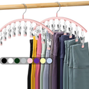 Legging Organizer for Closet, Metal Yoga Pants Hangers 2 Pack w/10 Clips Holds 20 Leggings, Space Saving Hanging Closet Organizer w/Rubber Coated Closet Organizers and Storage, pink 