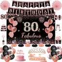 80th Birthday Decorations for Women - Rose Gold 37Pcs Golden Years Celebration Party Kit with Banner, Backdrop, Tiara, Sash, Cake Topper, Latex Balloons, Hanging Swirls, Centerpieces | Party Supplies