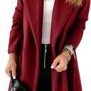 Tankaneo Womens Notched Lapel Collar Coats Open Front Long Jackets Overcoat with Belt (Small, Wine Red)