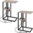 TUTOTAK C-Shaped Side Table, Set of 2, C Table End Table with Charging Station, Sofa Couch Table for Small Spaces, Couch Side Table for Livingroom, Bedroom, Greige TB01BG0432