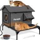 Heated Cat House for Outside,More Platform Space,Extremely Weatherproof & Insulated in Winter,Elevated Outdoor Cat Shelter with Eaves & Escape Door for Barn Feral Stray Cat(Dark Grey,Large) (24.4"L x 27.5"W x 24.8"H)