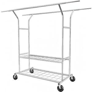 Heavy Duty Clothing Rack with Wheels, shelf Clothing Racks for Hanging Clothes Rolling Clothes Rack Adjustable Garment Rack Commercial Portable Clothes - Chrome, Silver