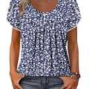 BETTE BOUTIK Floral Short sleeve button down blouse women tops shirt women cute oversized summer shirt FloretDBlue Medium (Blue)