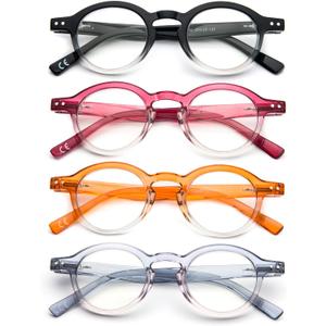 4-Pack Small Round Reading Glasses Comfortable Readers Colored Stylish Frame for Women