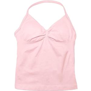 Longline Strappy Top Sports Yoga Vest Women's Fitness Tank Top Gym Beautiful Open Back Bra Running Workout Halter (Large, Pink)