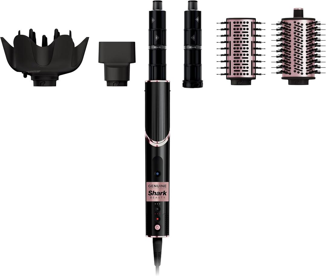 Shark FlexStyle Hair Dryer & Powerful Styling System with 6-Piece Hair Styling Tools, Paddle Brush, Curl-Defining Hair Diffuser, Auto-Wrap Curlers, Styling Concentrator, Oval Brush &, Black, HD440BK