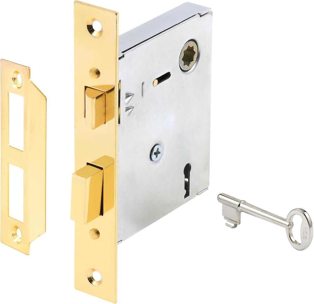 Prime-Line E 2294 Vintage Style Indoor Mortise Lock Assembly Kit  Cast Steel, Brass Plated Finish, Antique Skeleton Key  Backset, 1/4 Max Square Spindle - Reversible Latch Bolt (Single Pack)
