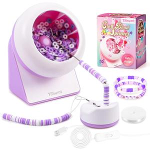 Tilhumt Clay Bead Spinner, Electric Bead Spinner for Jewelry Making, Friendship WWJD Bracelets Maker with Needle and Elastic String, Bracelet Making Machine, Ideal Gift for Craft Bead Lovers, Purple