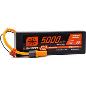 Spektrum 7.4V 5000mAh 2S 100C Smart G2 Hardcase LiPo Battery: IC5, SPMX52S100H5,Multi