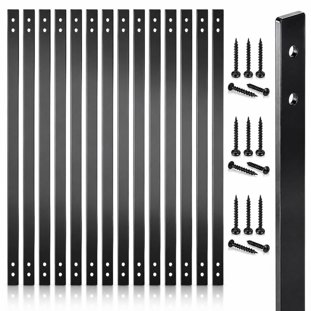 61 Pack 32.25" Metal Deck Balusters, 1" Flat Black Railing Spindles with Screws, for Wood & Composite Decks, Porches, Patios & Stairs