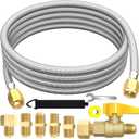 12FT 350PSI High Pressure Braided Propane Hose Extensions with Brass Gas Ball Valve, with Conversion Coupling 3/8" Flare to 1/2" Female NPT, 1/4" Male NPT, 3/8" Male for BBQ Grill, Fire Pit, Heater