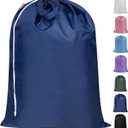 Polecasa Extra Heavy-Duty Laundry Bag 28x36- Machine Washable Large Storage Bag with Reinforced Handles & Drawstring Closure & ID Tag for College Dorm Travel - Navy