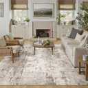 10x14 Washable Area Rug Brown Grey Abstract Non Slip Soft Low Pile Rug for Living Room Bedroom Dining Room Office Neutral Modern Indoor Large Throw Carpet for Home Decor