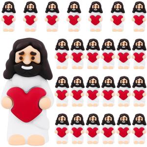 Bememo 25 Pack Little Jesus Figures Mini Rubber Jesus Toys Figurines Bulk Hide and Seek Religious Gifts for Sunday School Baptism Easter Valentine Party Supplies(White, Red)