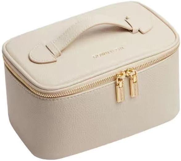 Travel Toiletry Bag Waterproof Storage Bag Cosmetic Bags Portable Pouch Open Make up Organizer with Handle Gift (beige)