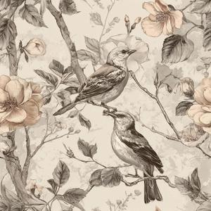 Vintage Animal Peel and Stick Contact Paper Beige Bird Removable Botanical Leaf Tree Wallpaper 17.7" x 236.22" Wall Paper Watercolor Self Adhesive for Classroom Bedroom Laundry Room Bathroom (Beige/Black/White)