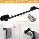 TocTen 5 Pieces Self Adhesive Towel Bar Set, Stainless Steel Bathroom Hardware Set Include Adjustable Towel Rack, Toilet Paper Holder, 3 Towel Hook, No Drill Bathroom Accessory Kit(Matte Black,24IN)