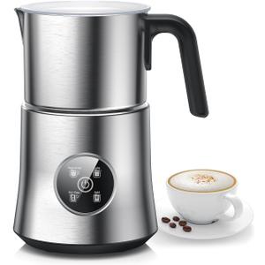 Milk Frother and Steamer, Large Capacity & Detachable Electric Milk Frother, Automatic Warm and Cold Foam Maker, Hot Chocolate Maker, Stainless Steel Jug, 30.44Oz./900ML (Silver)