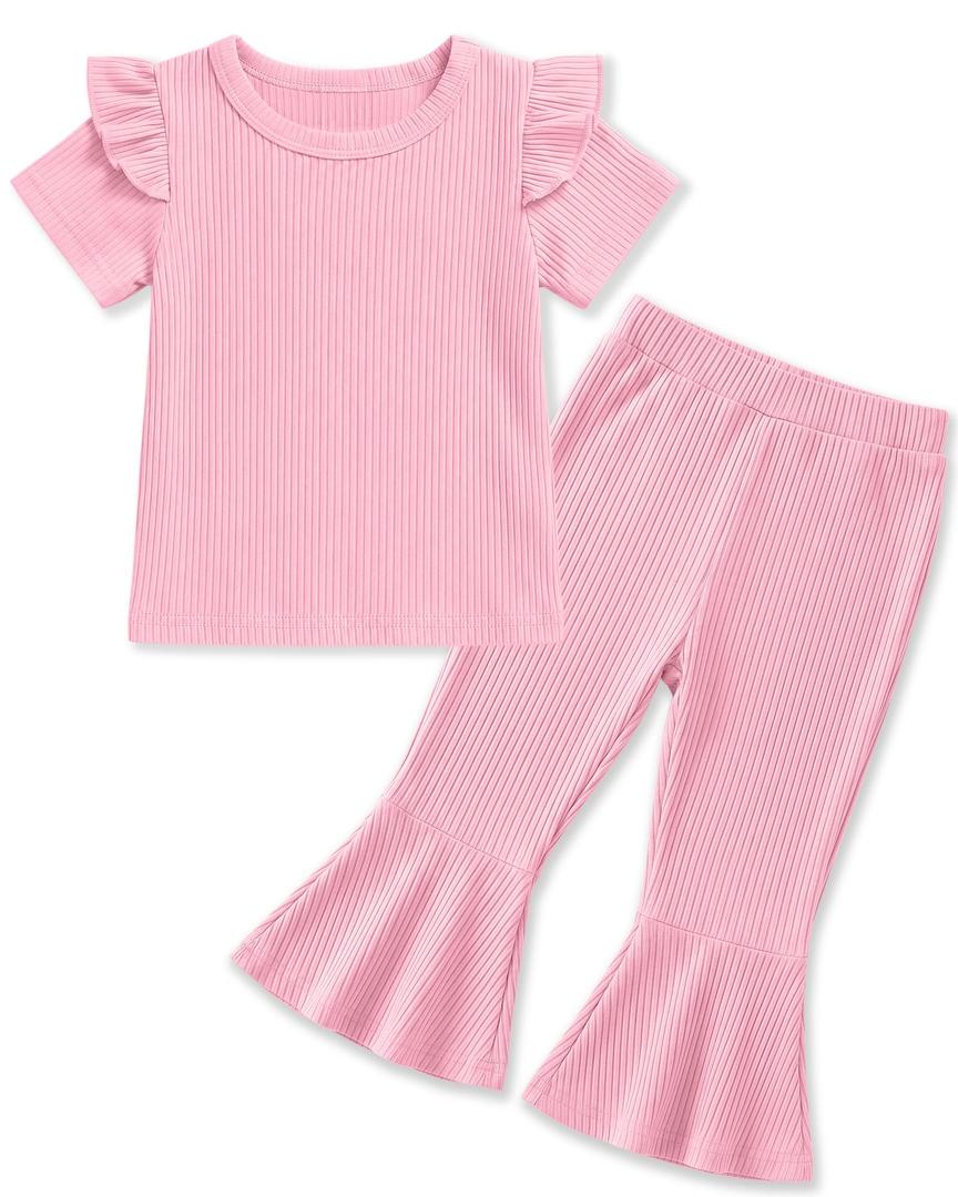 Custoneei 2 Piece Toddler Girls' Summer Outfits, Pink, 3-4 T (Pink)