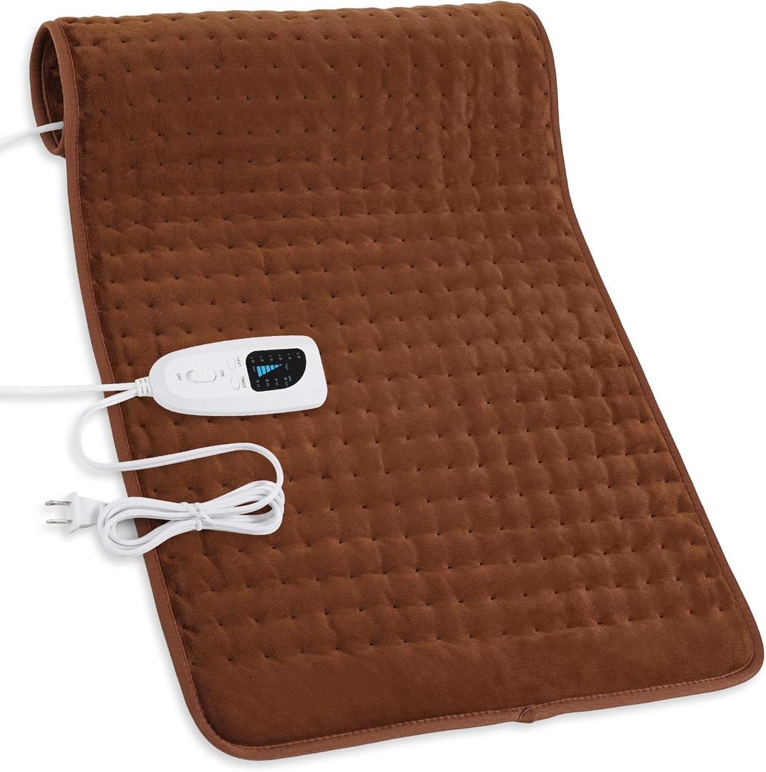 Deepsoon Heating Pad,Electric Heating Pads for Back,Neck,Abdomen,Moist Heating Pad for Shoulder,Knee,Arms,Legs,Dry/Moist Heat & Auto Shut Off,Christmas Gifts for Men and Women,Brown,33x17 Inch