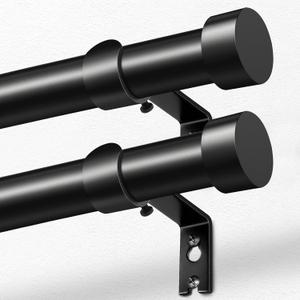 KAMANINA Curtain Rods 2 Pack, Heavy Duty Curtain Rods for Windows 28 to 48 Inch, 1 Inch Black Modern Drapery Rod with End Cap (32"-58", 2Pack)