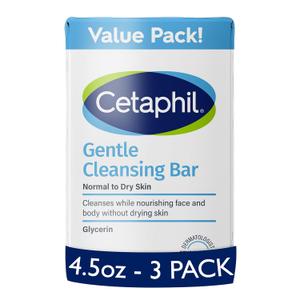 CETAPHIL Gentle Cleansing Bar, 4.5 oz Bar (Pack of 1), Nourishing Cleansing Bar For Dry, Sensitive Skin, Non-Comedogenic, Non-Irritating For Sensitive Skin