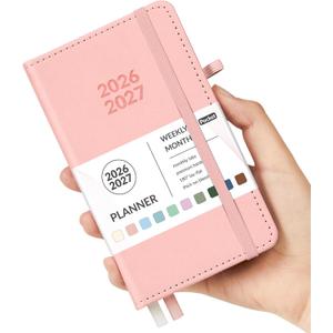 Forvencer Pocket Planner 2026-2027, Weekly Monthly Planners for Purse, 3.5" x 6", July 2026 - June 2027, Cute Small Daily Academic Calendar, Elastic Band, Hardcover Agenda for Women, Teacher (Pink)