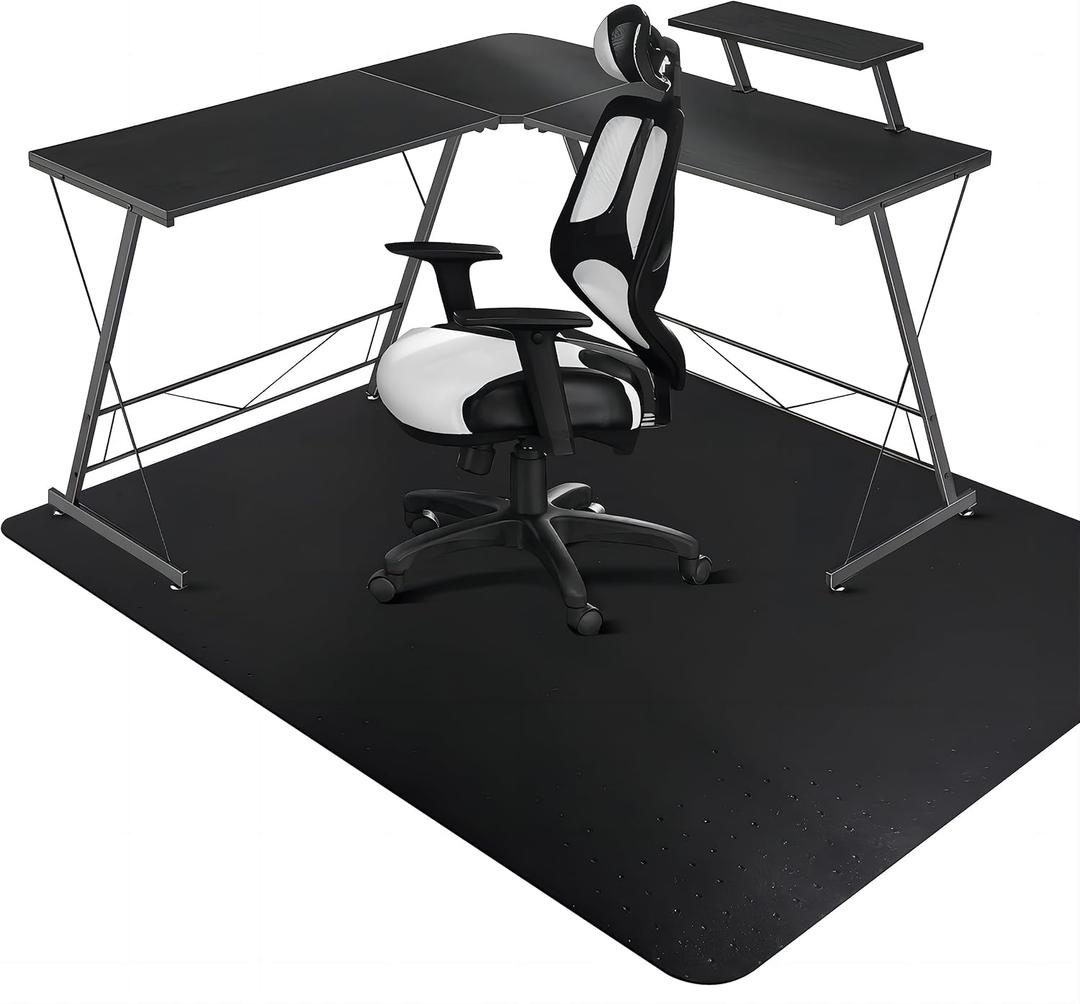 SALLOUS Chair Mat for Carpeted Floors, 46" x 60" Heavy Duty Chair Mat for Carpet, Vinyl Floor Mat with Grips, Carpeted Floor Protector Rolling Computer Desk Mat for Home Office (Black)