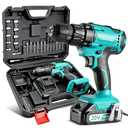 COMOWARE 20V Cordless Drill, Electric Power Drill Set with 1 Battery & Charger, 3/8” Keyless Chuck, 2 Variable Speed, 266 In-lb Torque, 25+1 Position and 34pcs Drill/Driver Bits Missing Pieces, Toolbox Doesn't Close