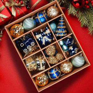 Alupssuc 82 Pcs Christmas Balls Ornaments, Delightful Classic Gift Set, Shatterproof Plastic Decor for Xmas Tree Holiday Wedding Party Decorations with Hanging Strings, Blue and Gold
