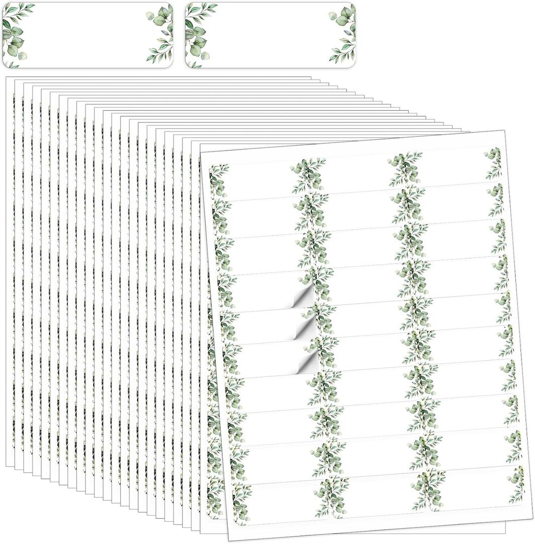 Lincia 20 Sheets 600 Pcs Wedding Greenery Leaf Address Labels Printable Elegant Eucalyptus Themed Self Adhesive Stickers Writable Paper Gift Tags for Envelope Printer Seal Mailing 1 x 2-5/8 Inch