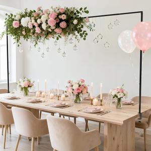 Fomcet Over The Table Rod Stand with Clamps 13"-42'' Tall 29"-98" Length Metal Black Adjustable Table Arch Hanging for Wedding Birthday Party Christmas Anniversary Decoration