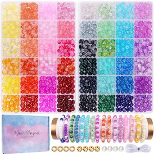 1380pcs Rondelle Glass Beads for Jewelry Making, 48 Colors Abacus Glass Beads for Bracelet,5x8mm Bracelet Making Kit with Gemstone Spacer Rondelle Beads for DIY Crafts Gifts (2 Box)
