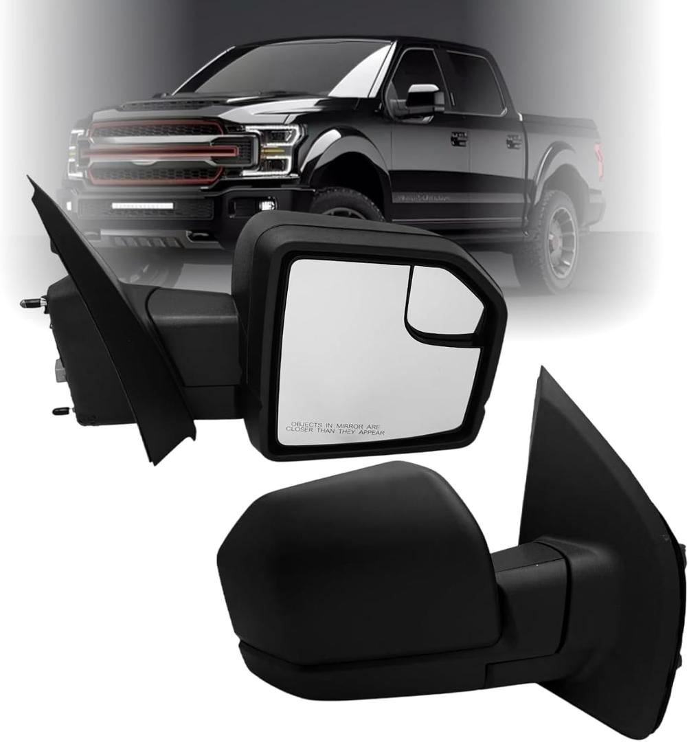 Passenger Side Mirror Compatible With 2015-2020 Ford F150 With Power Glass Non-Heated Without Turn Signals Texture Black FL3Z17682AK 3-Pins