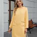 LifeShe Women's Long Sleeve Tweed Mini Dress Business Work Short Dress Elegant Cute Party Dresses (M)