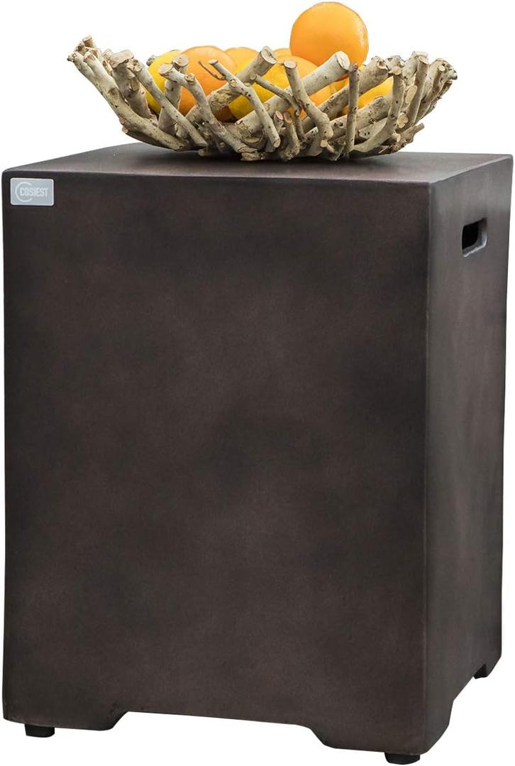 COSIEST Outdoor Hideaway Tank Table for Gas Fire Pits, Hides Standard 20lb 16-inch Propane Tank Cover, Concrete Bronze Finish, Side Handles