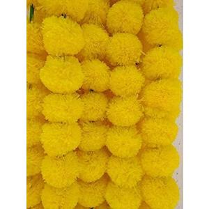 5Pc Marigold Garlands 4.5Ft Artificial Marigold Flower Strands Diwali Decoration Pooja Wedding Home & Indian Festival Dcor Vibrant Floral Faux for Da de Muertos & Day of Dead (Lemmon Yellow)